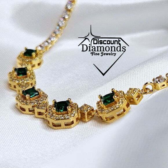 Green & White Topaz Tennis Bracelet on Platinum - Stamped PT 950 18K Gold - Picture 3 of 10